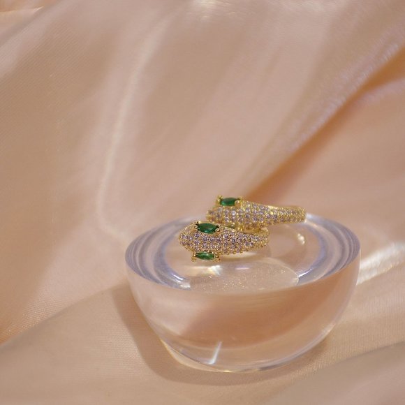 NEW 14K Gold Plated Emerald Snake Hoop Earrings - Picture 9 of 10